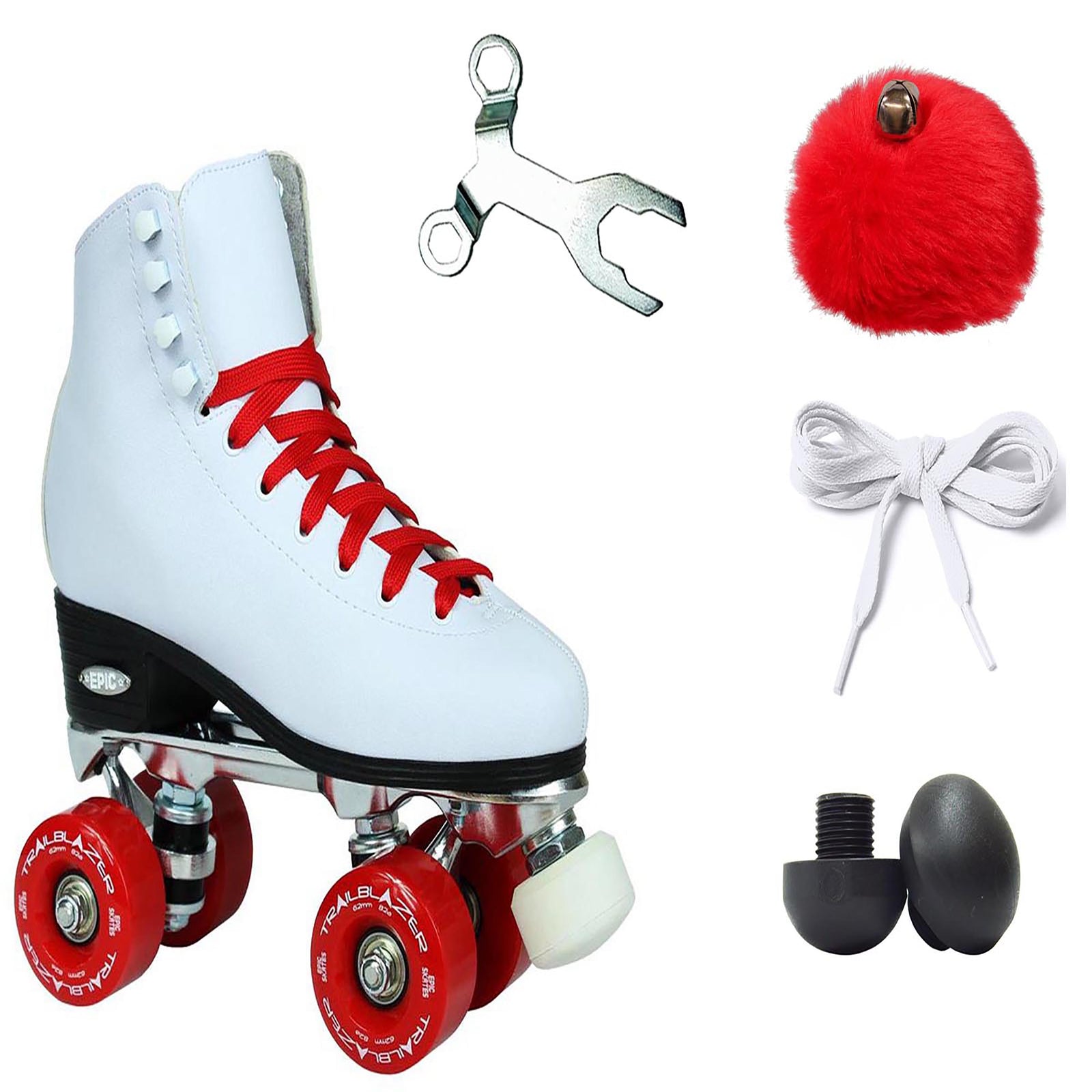 Epic Classic White & Red Quad Roller Skates