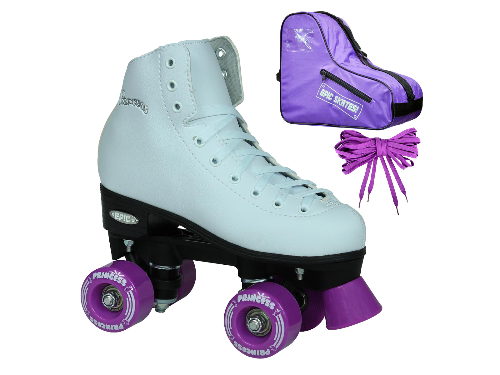 Epic Purple Princess Quad Roller Skates Package