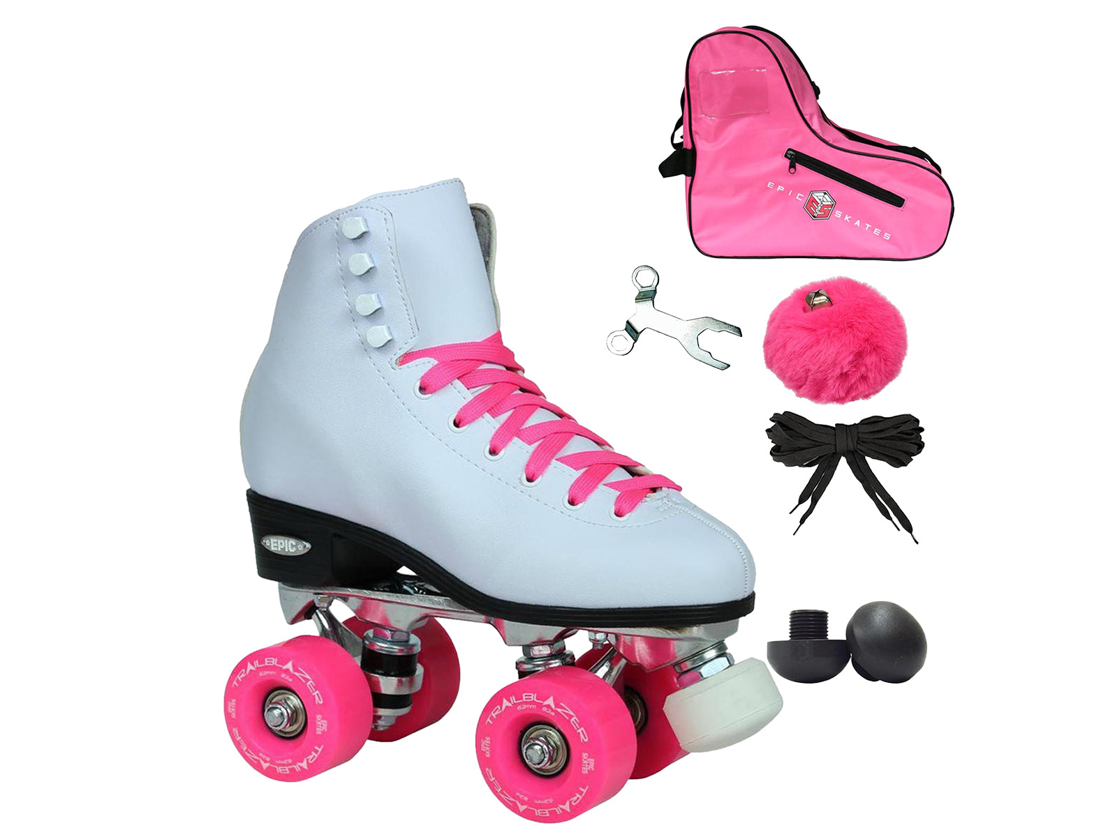 Epic Classic White & Pink Roller Skates Package