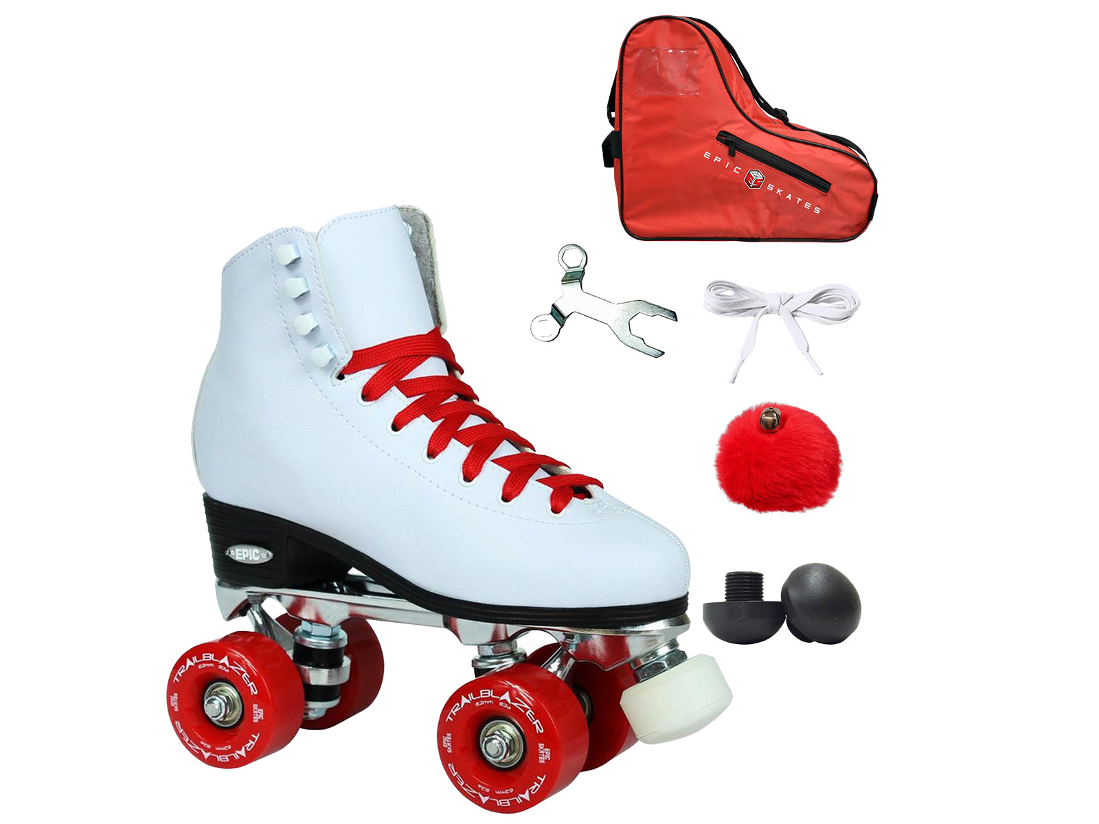 Epic Classic White & Red Roller Skates Package