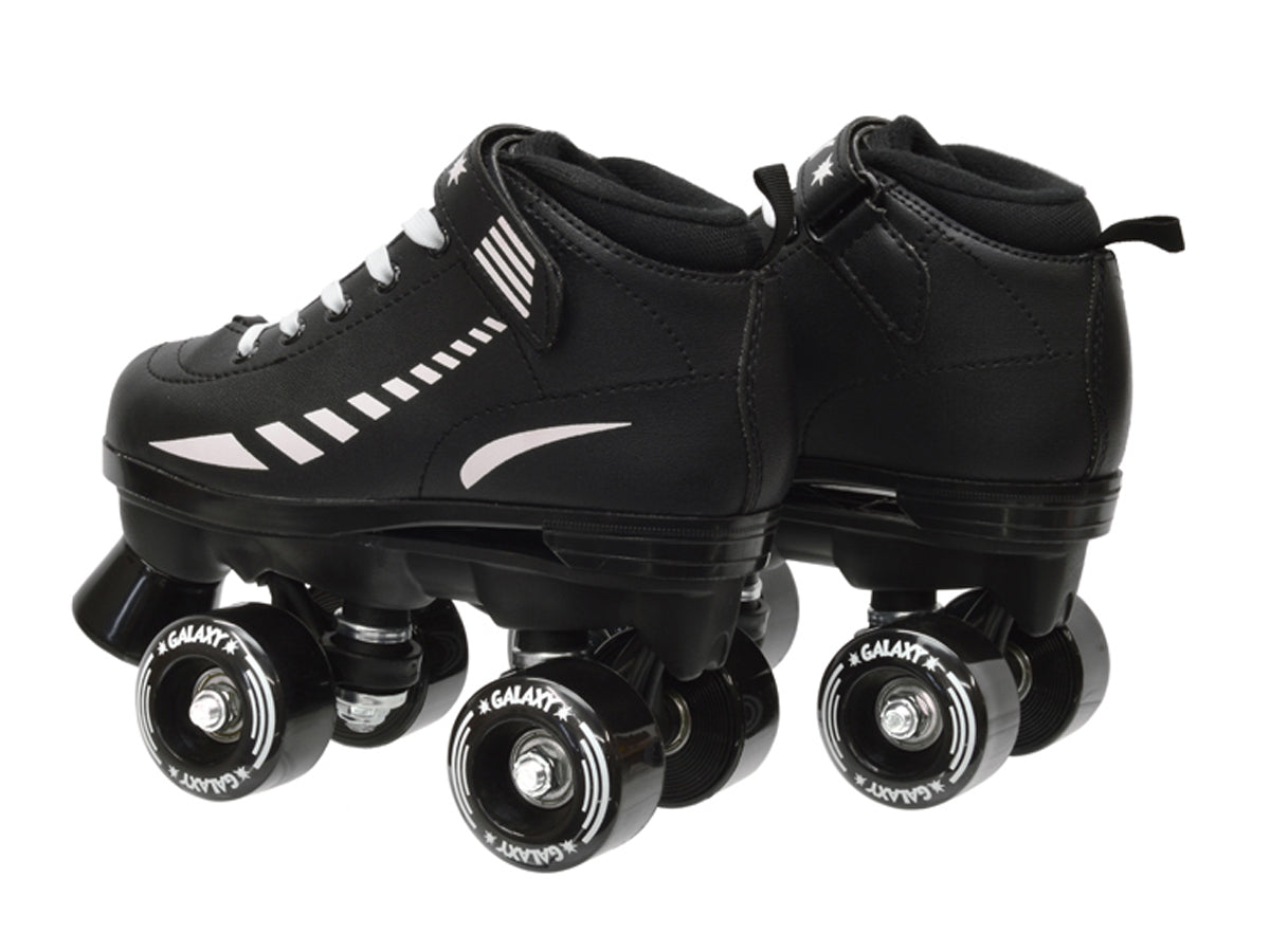 Epic Galaxy Elite Black Quad Roller Skates Package