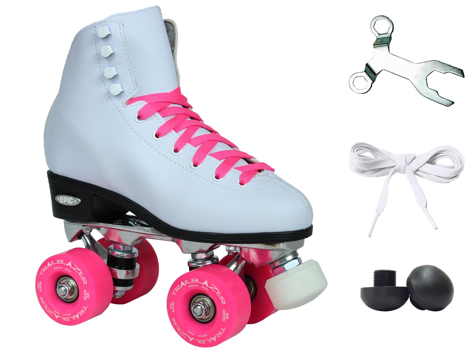 Epic Classic White & Pink Roller Skates Package