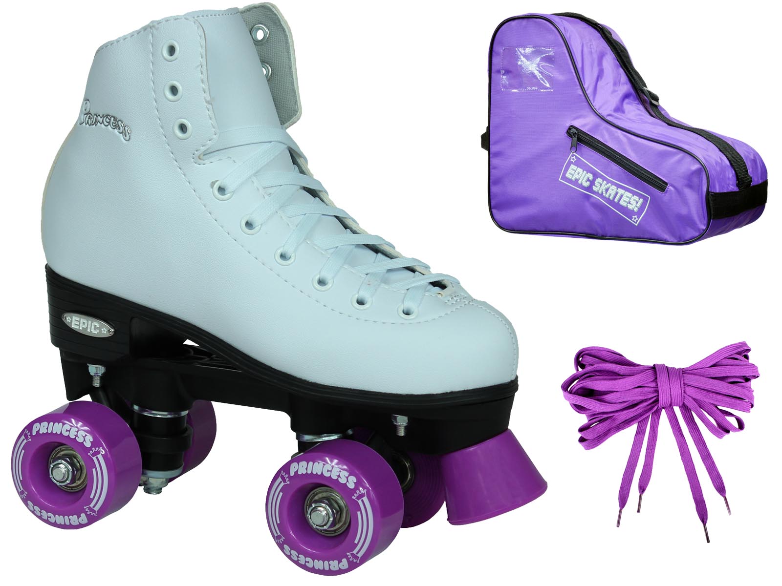 Epic Purple Princess Quad Roller Skates Package