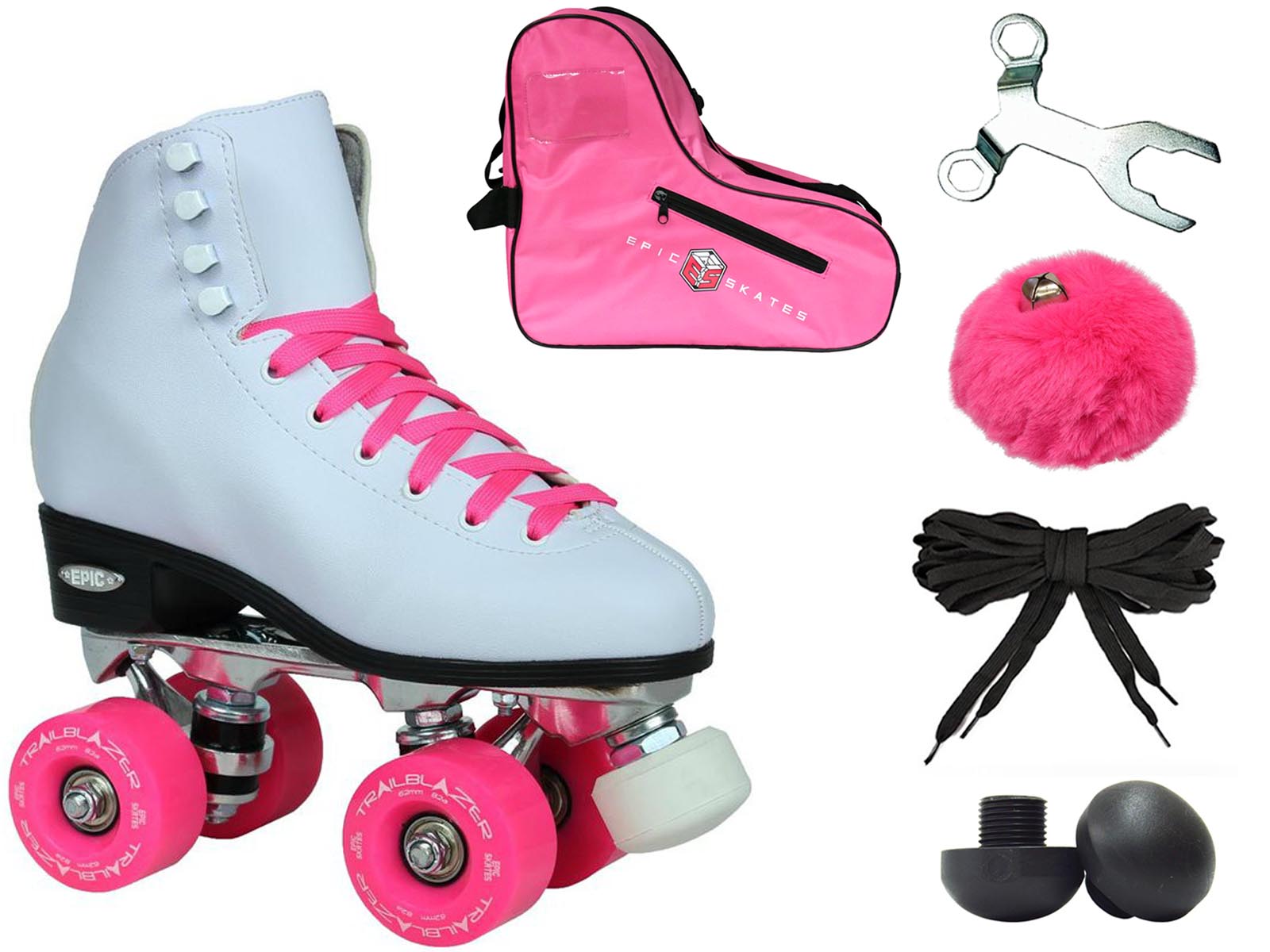 Epic Classic White & Pink Roller Skates Package